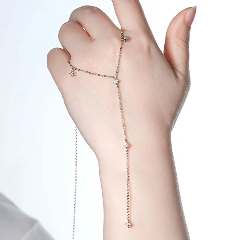 Dainty Sterling Silver Y Lariat Necklace with Clear Stones