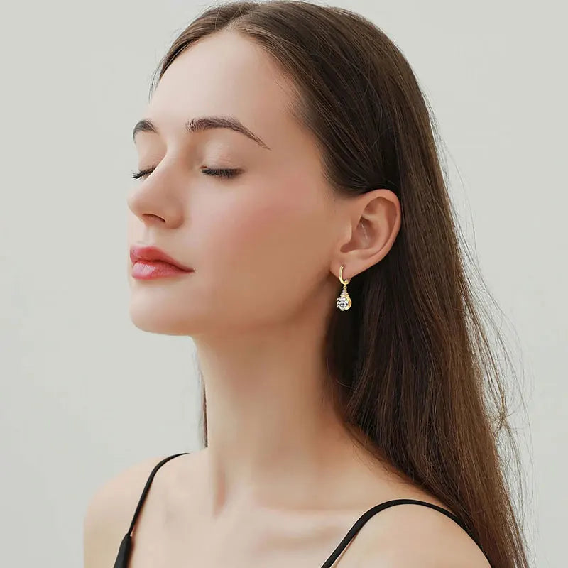 Classic Gold Dangle Moissanite Drop Hoop Earrings