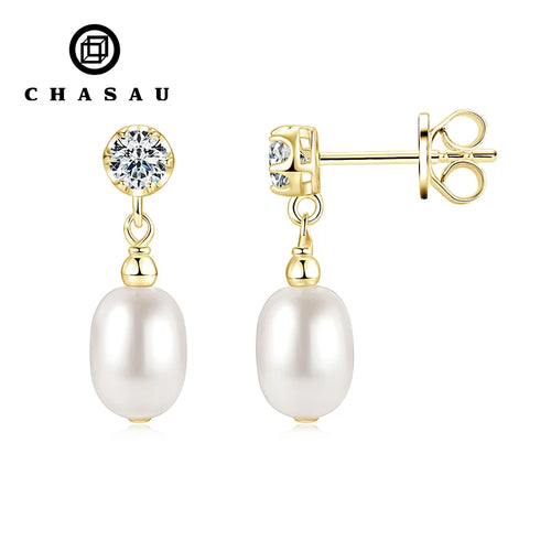 Dainty Oval Pearl & CZ Drop Earrings