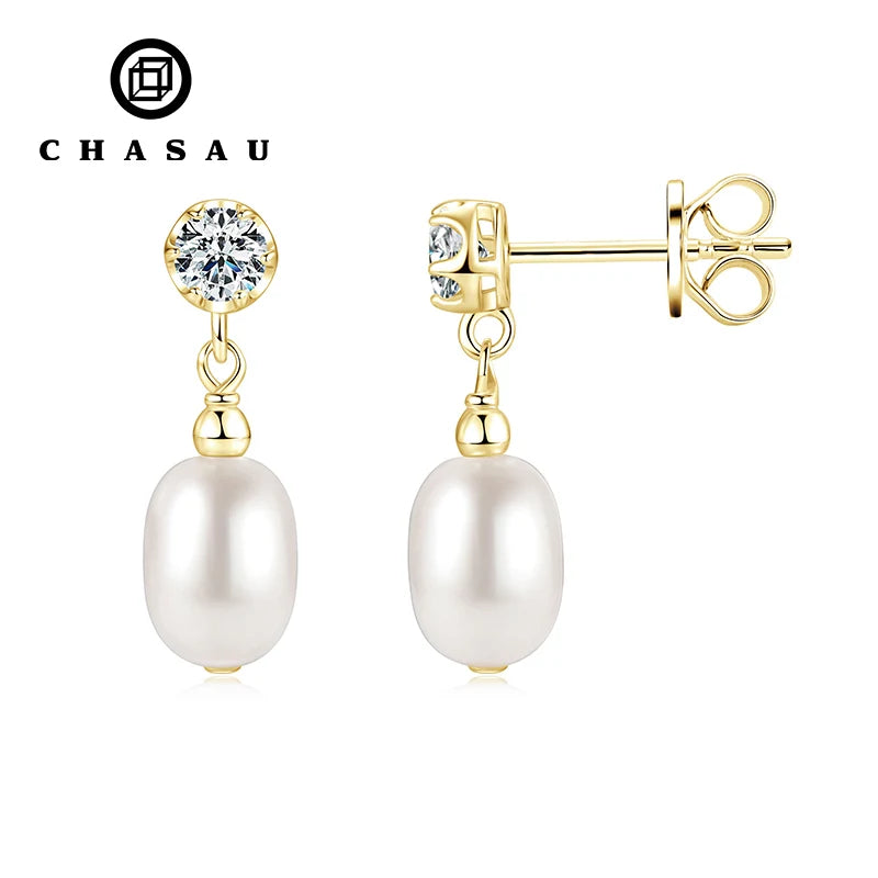 Dainty Oval Pearl & CZ Drop Earrings