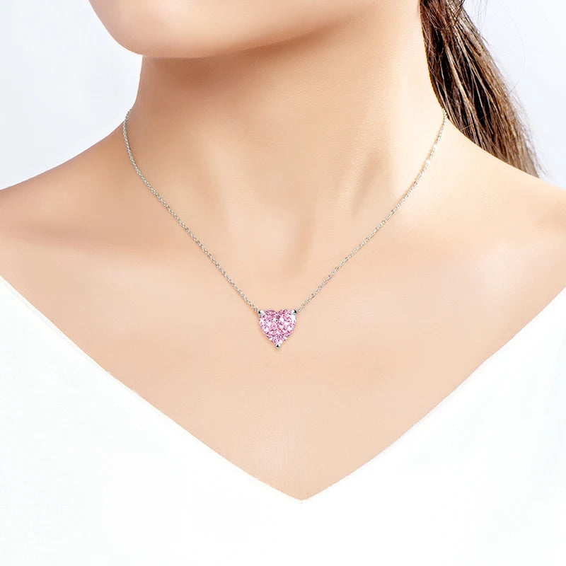 Pink Heart Cut Zirconia Necklace