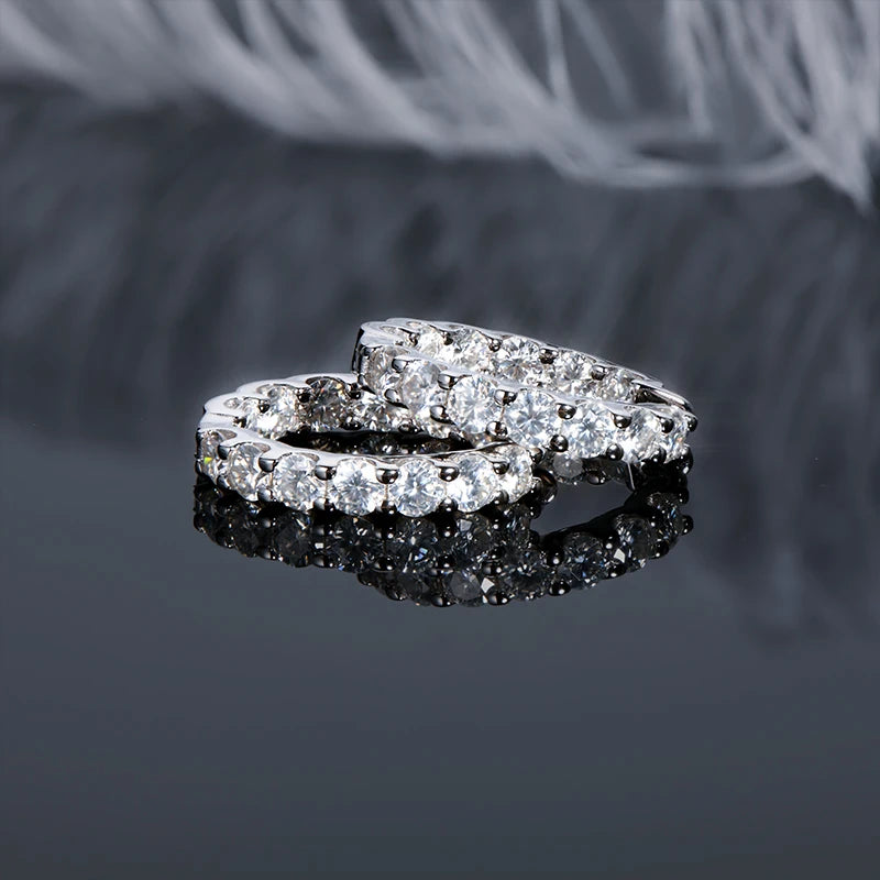 Inlaid Moissanite Hoop Earrings in Sterling Silver