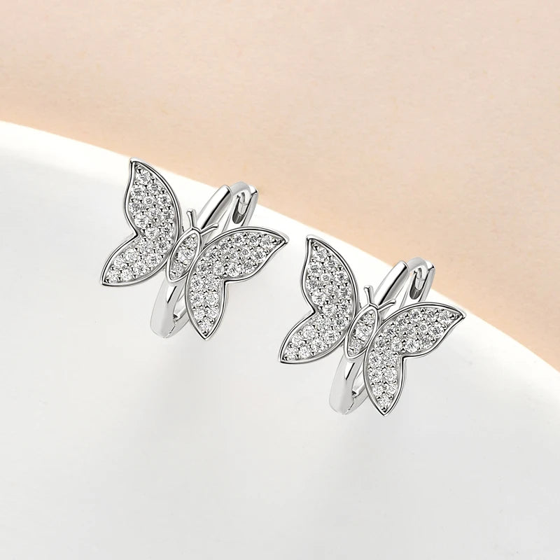 Moissanite Pavé Butterfly Huggie Hoop Earrings