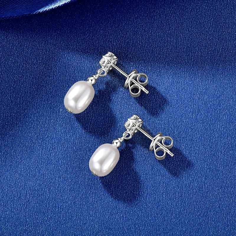 Dainty Oval Pearl & CZ Drop Earrings