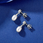 Dainty Oval Pearl & CZ Drop Earrings