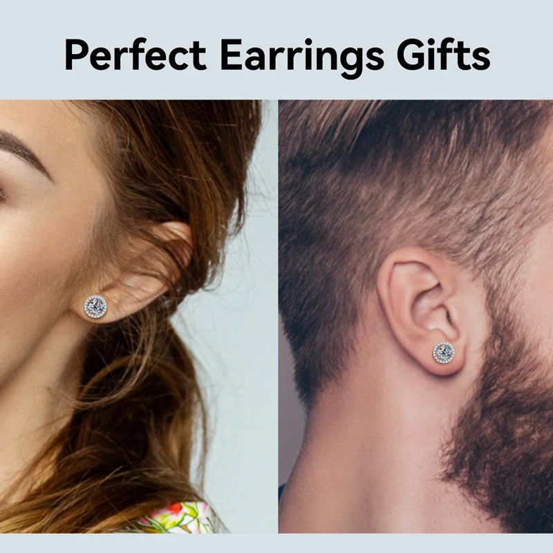 Round Moissanite Halo Stud Earrings