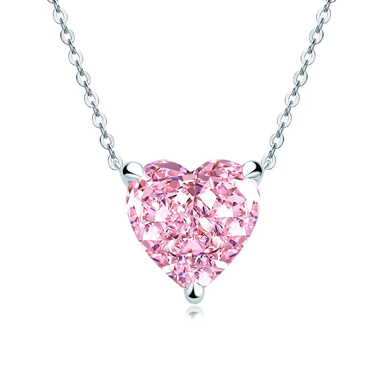 Silver 925 chain necklace with a sparkling pink heart-cut zirconia pendant for women