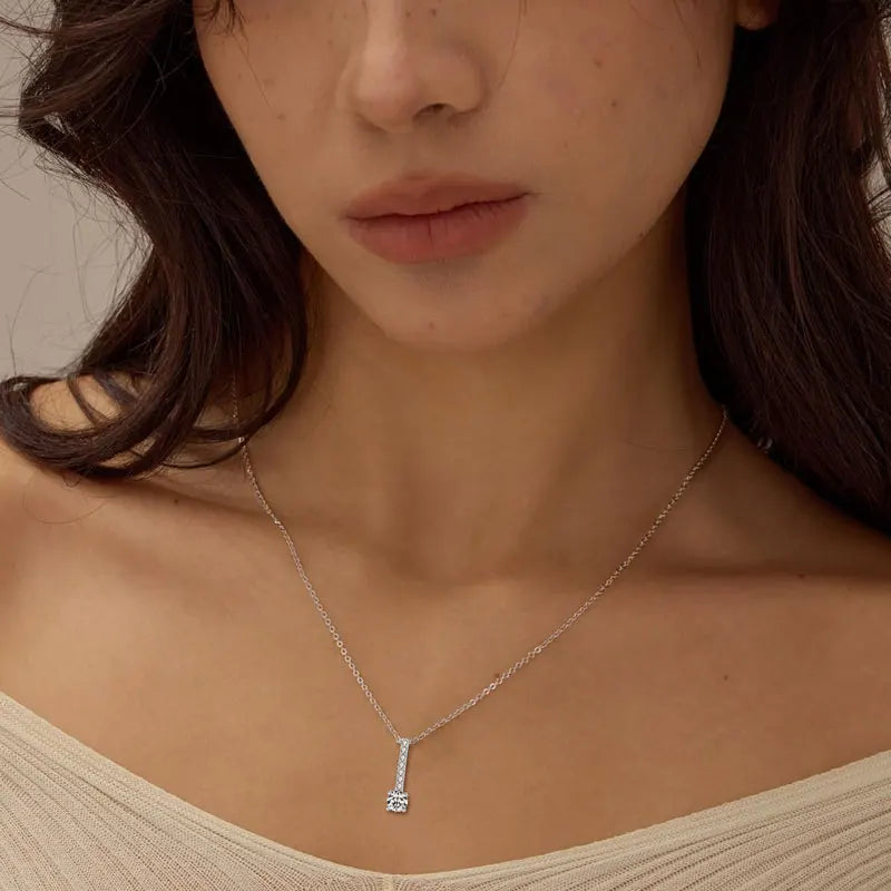 Moissanite Vertical Bar Pendant Necklace