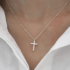 Pave Cross Pendant Necklace with Dainty Chain