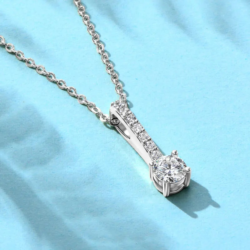 Moissanite Vertical Bar Pendant Necklace
