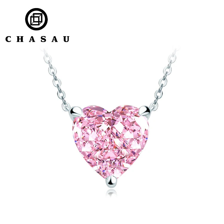 Pink Heart Cubic Zirconia Silver Necklace for Women