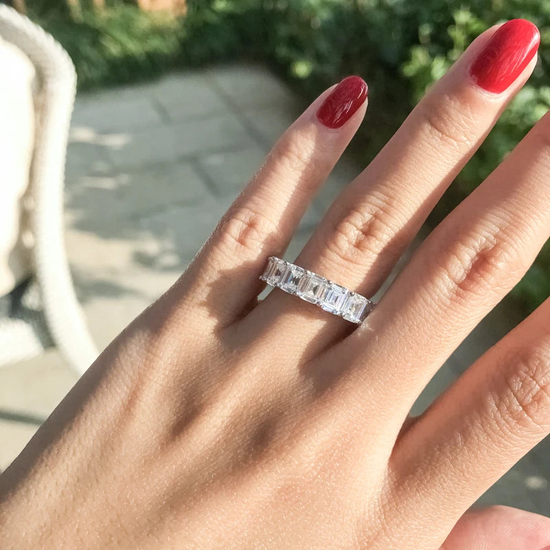 Emerald Cut Cubic Zirconia Eternity Band Ring