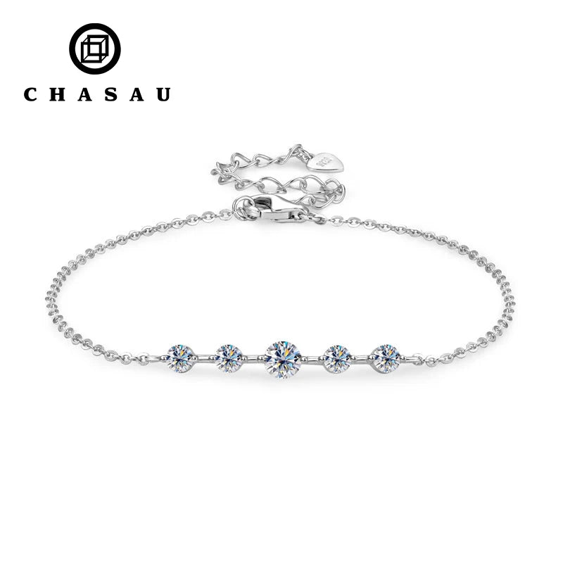 Dainty 5-Stone Moissanite Sterling Silver Bracelet