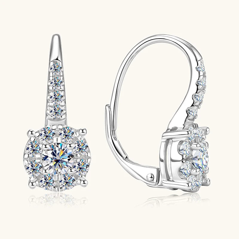 Pave Moissanite Halo Drop Earrings