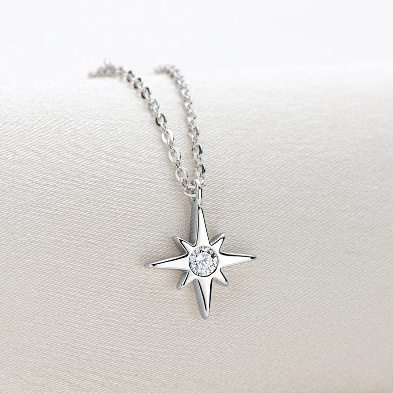 Moissanite Starburst Charm Pendant Necklace