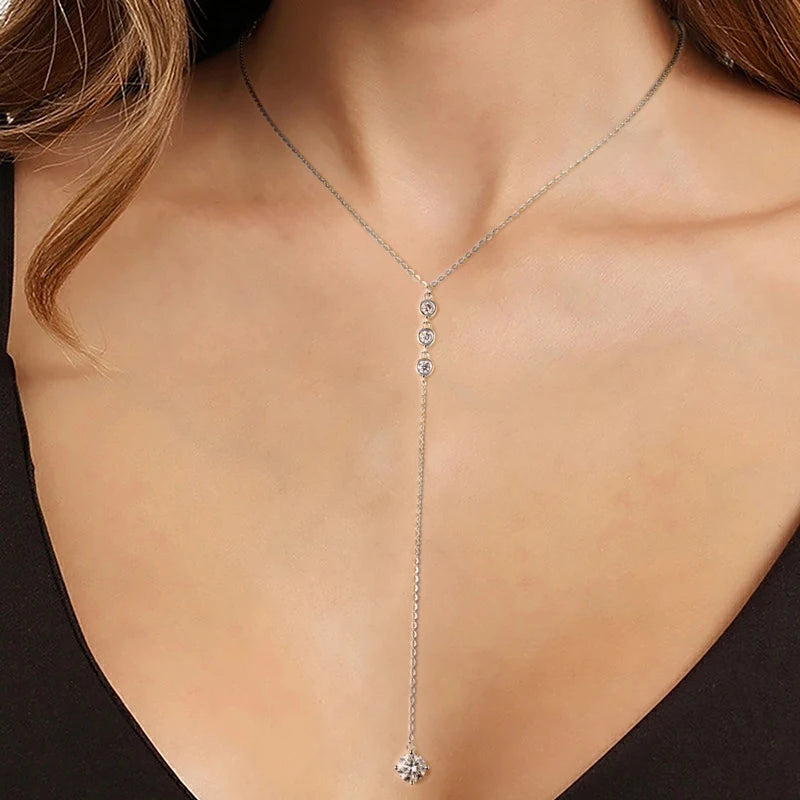 Y-Shape Drop Necklace with Round Clear Stones
