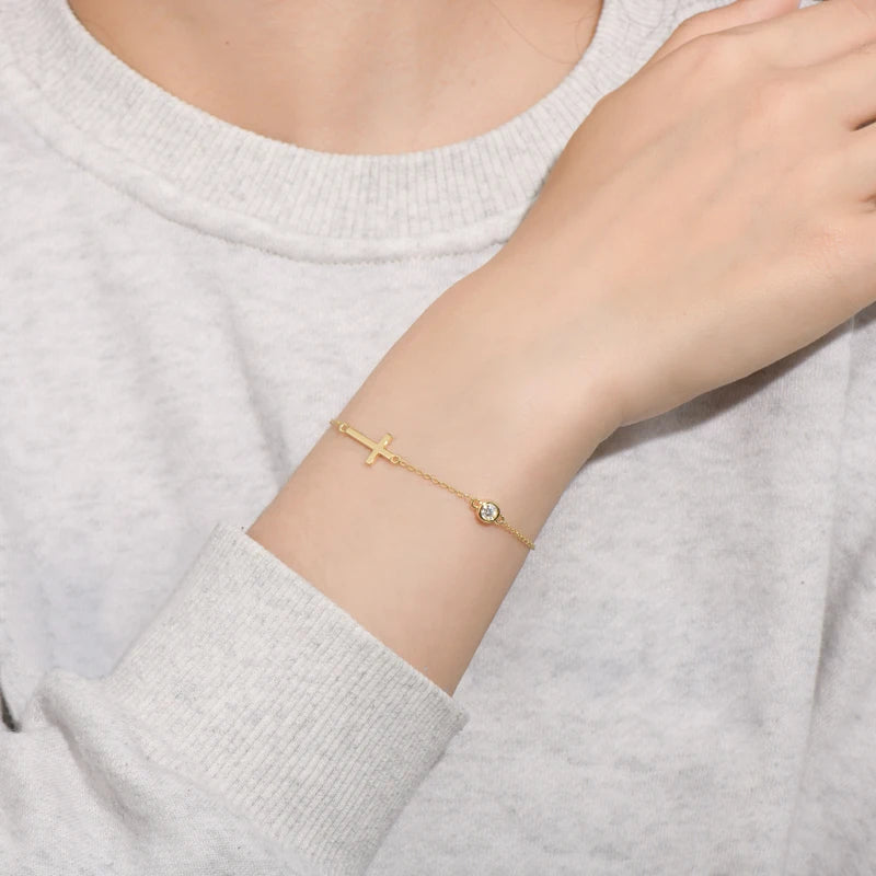 Dainty Cross CZ Adjustable Bracelet for Women