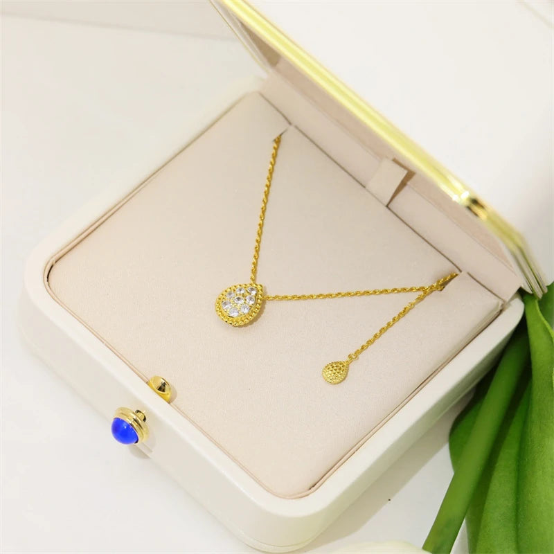 Gold Plated Teardrop Cubic Zirconia Rope Chain Necklace
