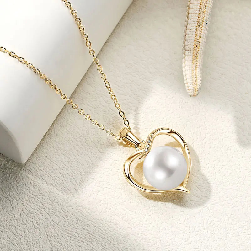 Heart Shaped Pearl and Stone Pendant Necklace with Chain