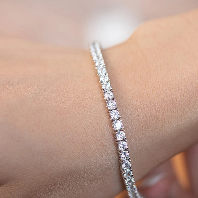 Classic Cubic Zirconia Silver Tennis Bracelet with Box Clasp