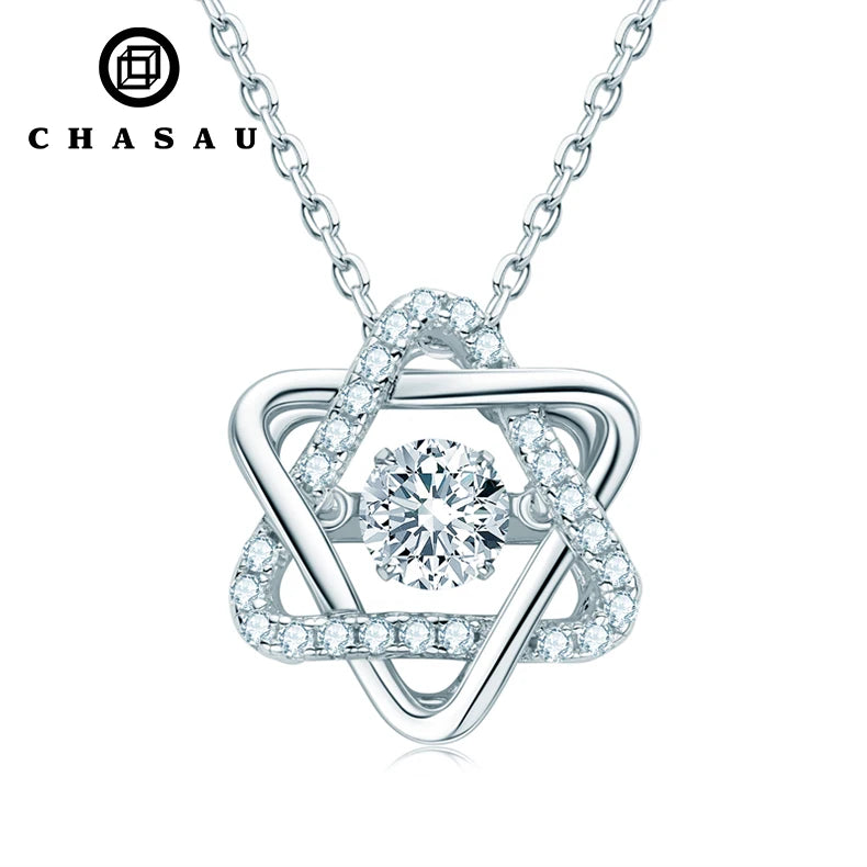 Sterling Silver Dancing Star Moissanite Pendant Necklace