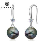 Tahitian Black Pearl Hook Earrings with Zirconia
