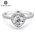 Moissanite Heart Halo Ring in Sterling Silver