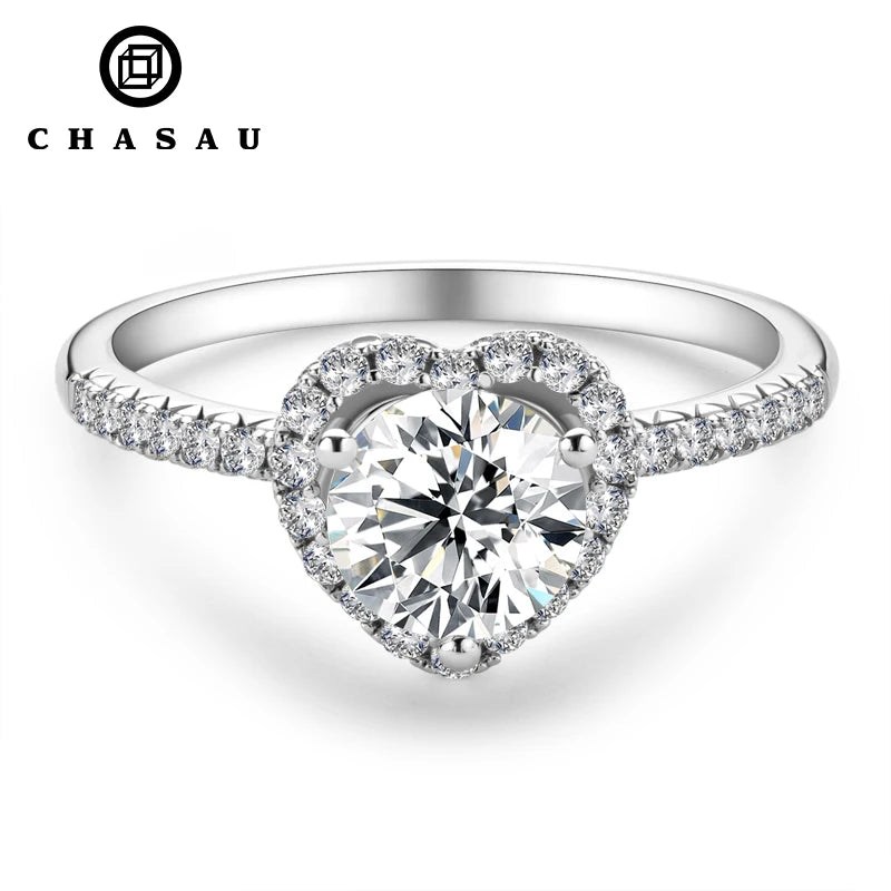 Silver-Toned Heart-Shaped Halo Ring with Clear Stone