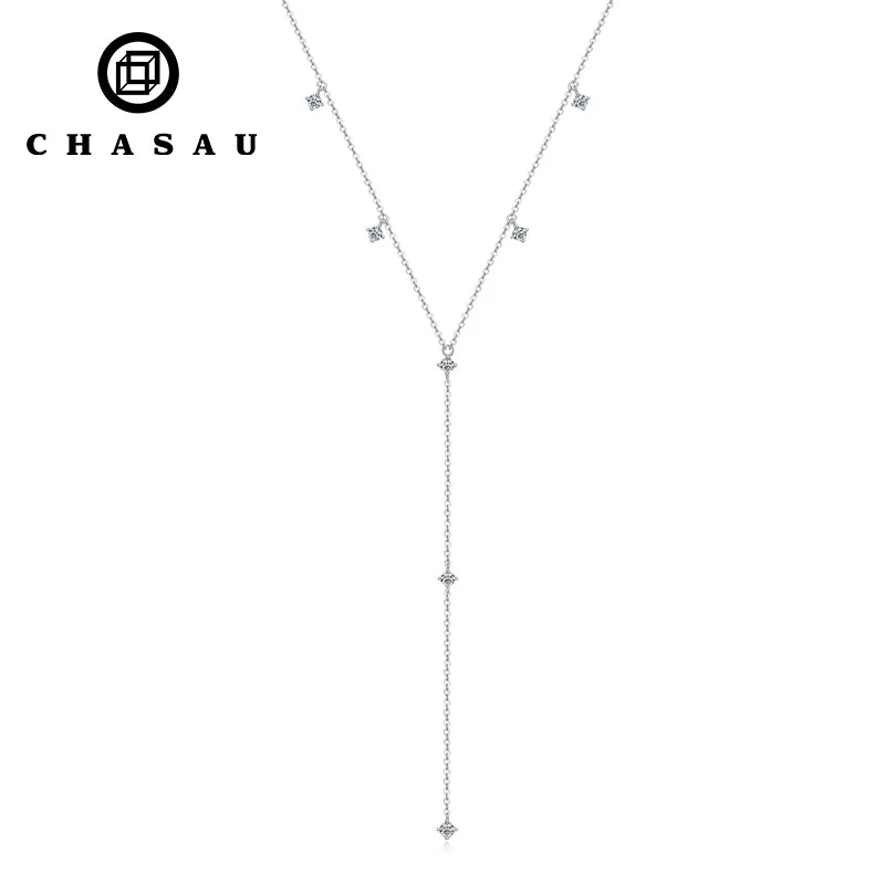 Dainty Sterling Silver Y Lariat Necklace with Clear Stones