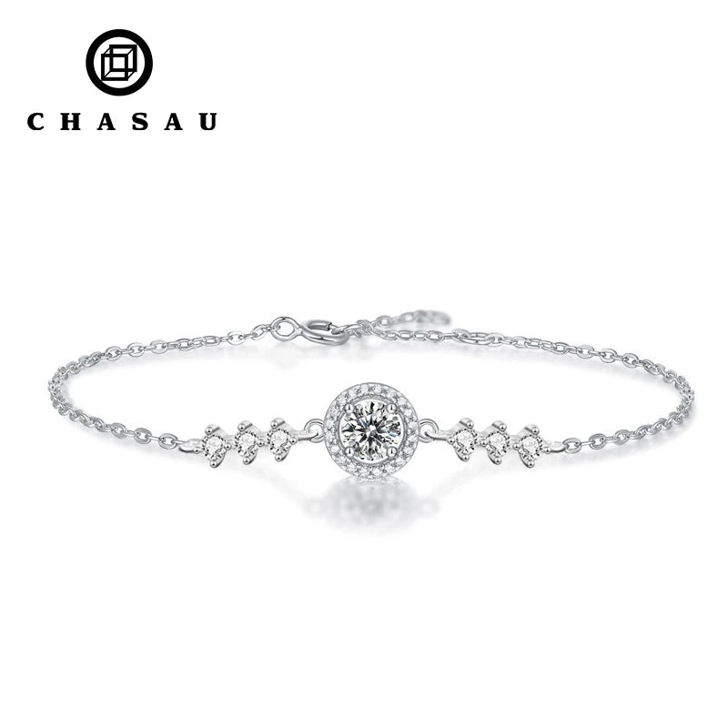 Dainty Silver-Tone Chain Bracelet with Halo and Accent Crystals