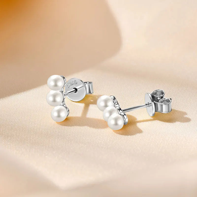 Freshwater Pearl Triple Bar Stud Earrings