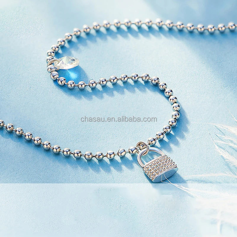 925 Sterling Silver Anklet with Crystal Charms