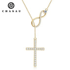 Infinity Cross Lariat Moissanite 925 Silver Necklace