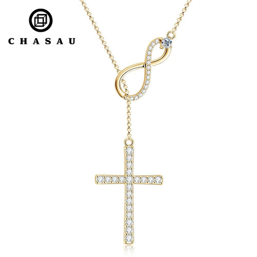 Infinity Cross Lariat Moissanite 925 Silver Necklace