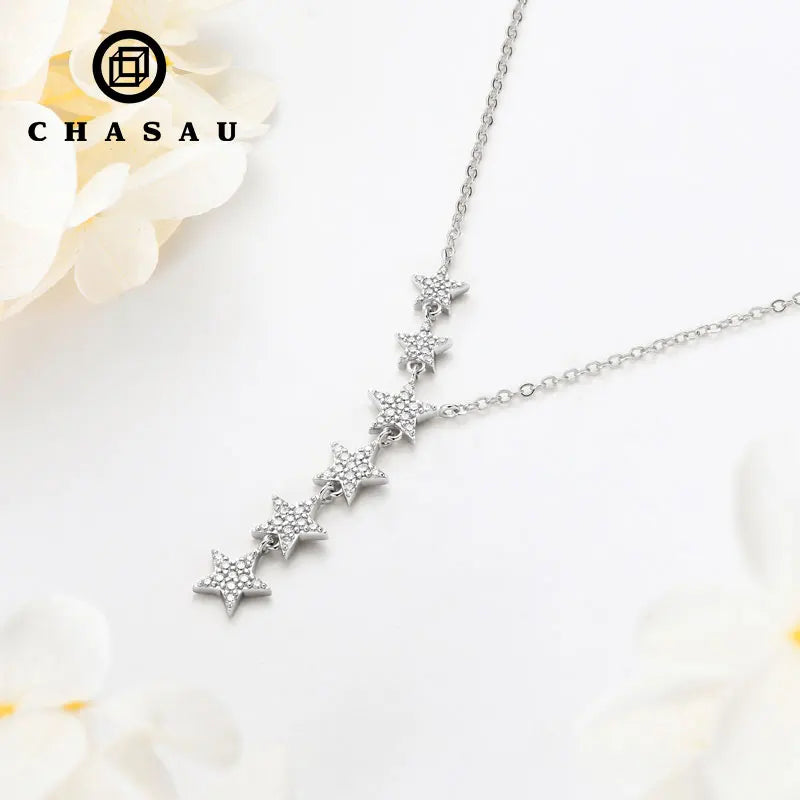 Sterling Silver Y-Shape Star Moissanite Necklace