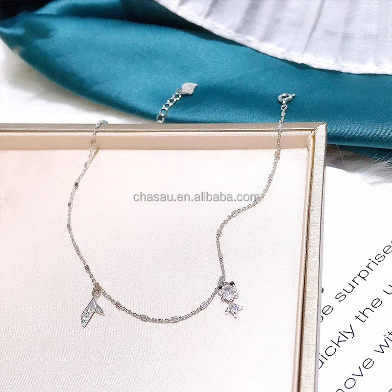 Dainty Silver Rose Gold Adjustable Charm Anklet