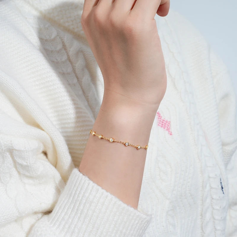 Dainty Bezel Set Gemstone Chain Adjustable Bracelet