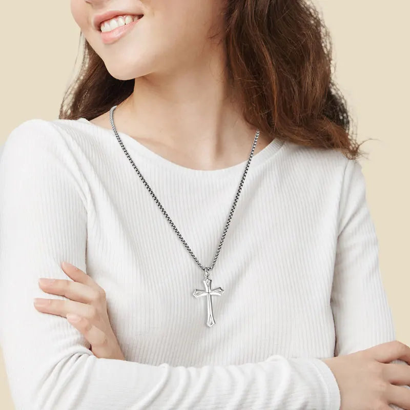 Men's Modern Silver Cross Rolo Chain Necklace
