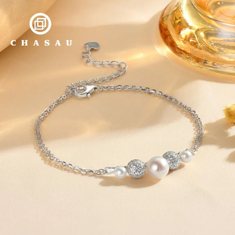 Pearl And Cubic Zirconia Double Chain Bracelet
