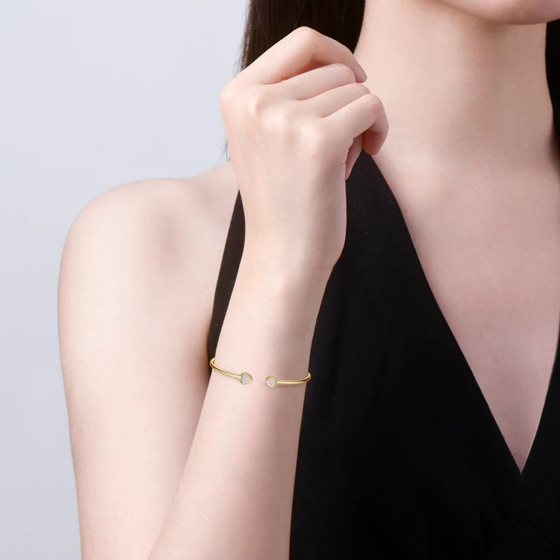 Open Cuff Bangle with Pave Heart Ends