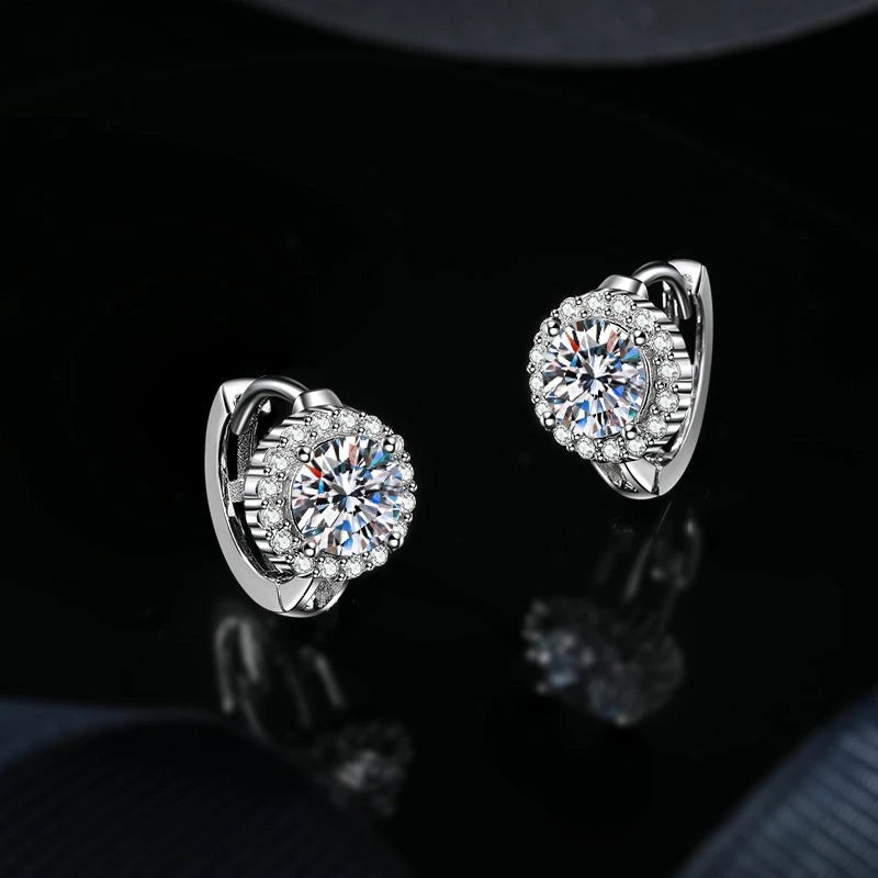 Solitaire Moissanite Hoop Earrings in 925 Silver