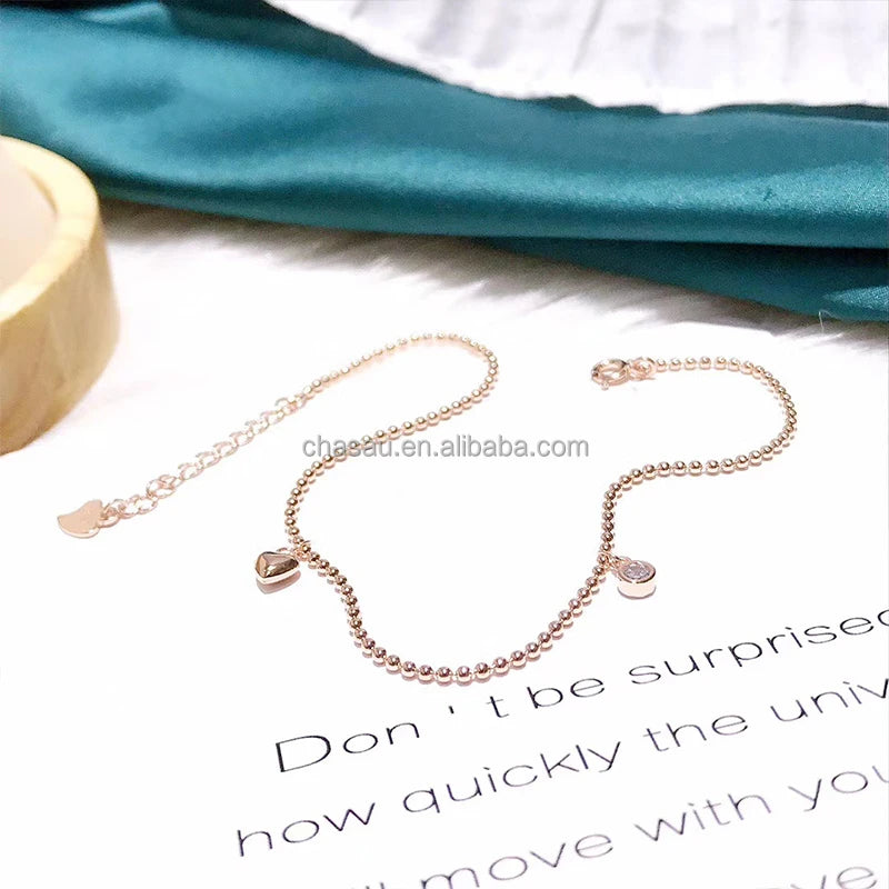 Dainty Silver Rose Gold Adjustable Charm Anklet