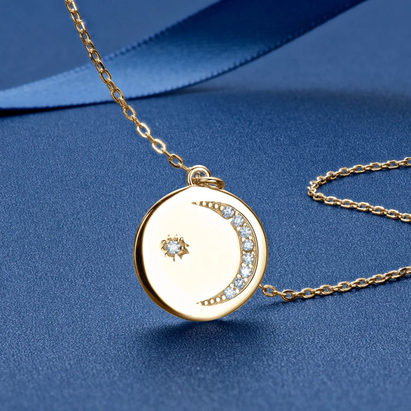 Dainty Disc Moon Star Gemstone Pendant Necklace