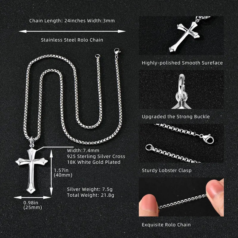 Men's Modern Silver Cross Rolo Chain Necklace