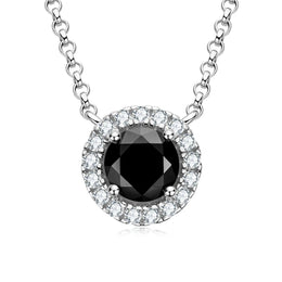 Black Moissanite Halo Pendant Necklace