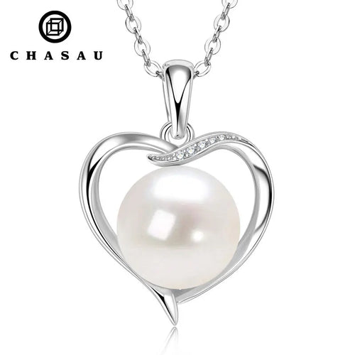 Heart Shaped Pearl and Stone Pendant Necklace with Chain