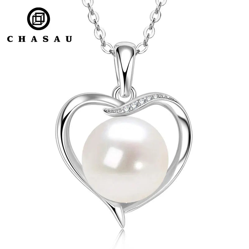 Heart Shaped Pearl and Stone Pendant Necklace with Chain
