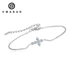 Small Moissanite Cross Bracelet in Sterling Silver