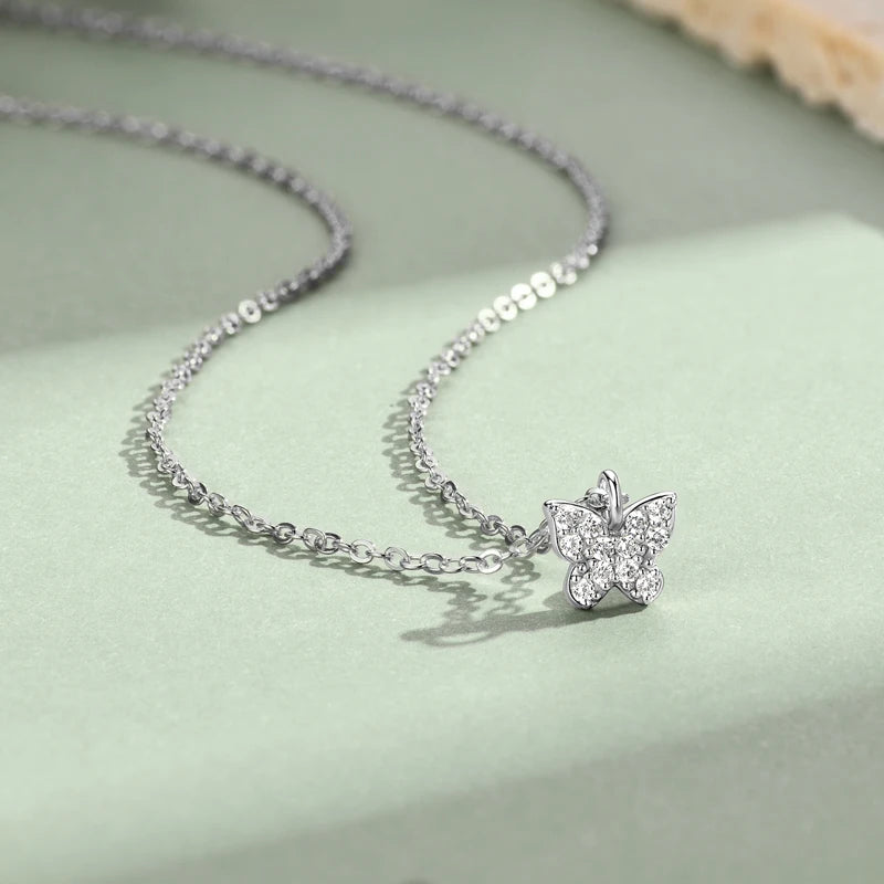Butterfly Pendant Moissanite Dainty Chain Necklace
