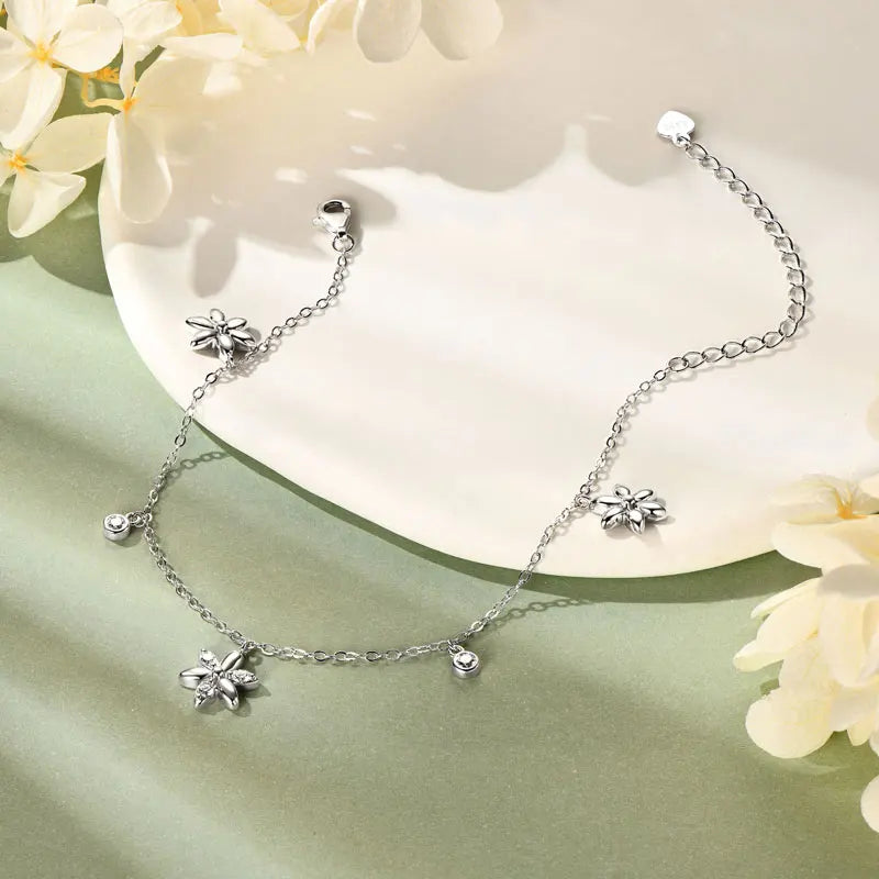 Bezel Set Moissanite Flower Pendant Bracelet